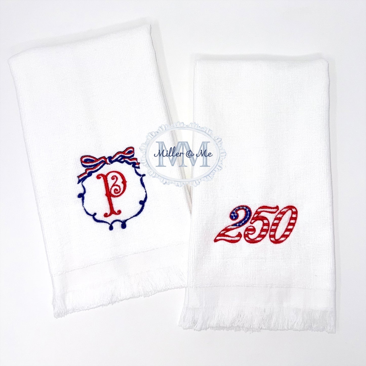 Patriotic White Fringe Tip Hand Towel