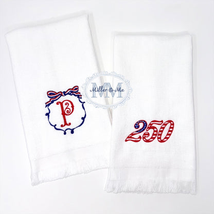 Patriotic White Fringe Tip Hand Towel